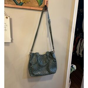 Beautiful teal @ black American West Leather tooled purse EC with dust bag